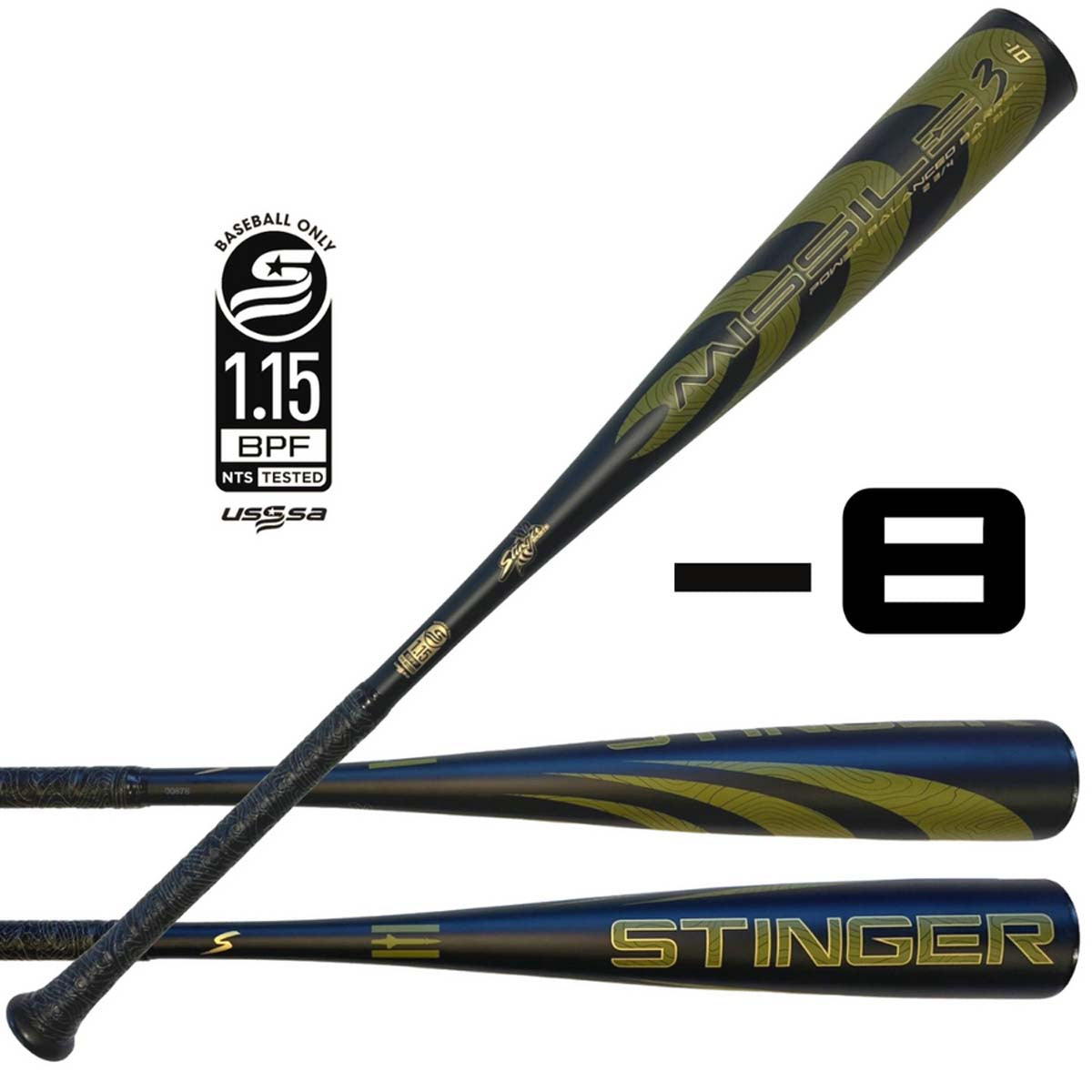 Stinger 2023 Missile 3 -8 Baseball USSSA Bat for item S23M3BUB8-28